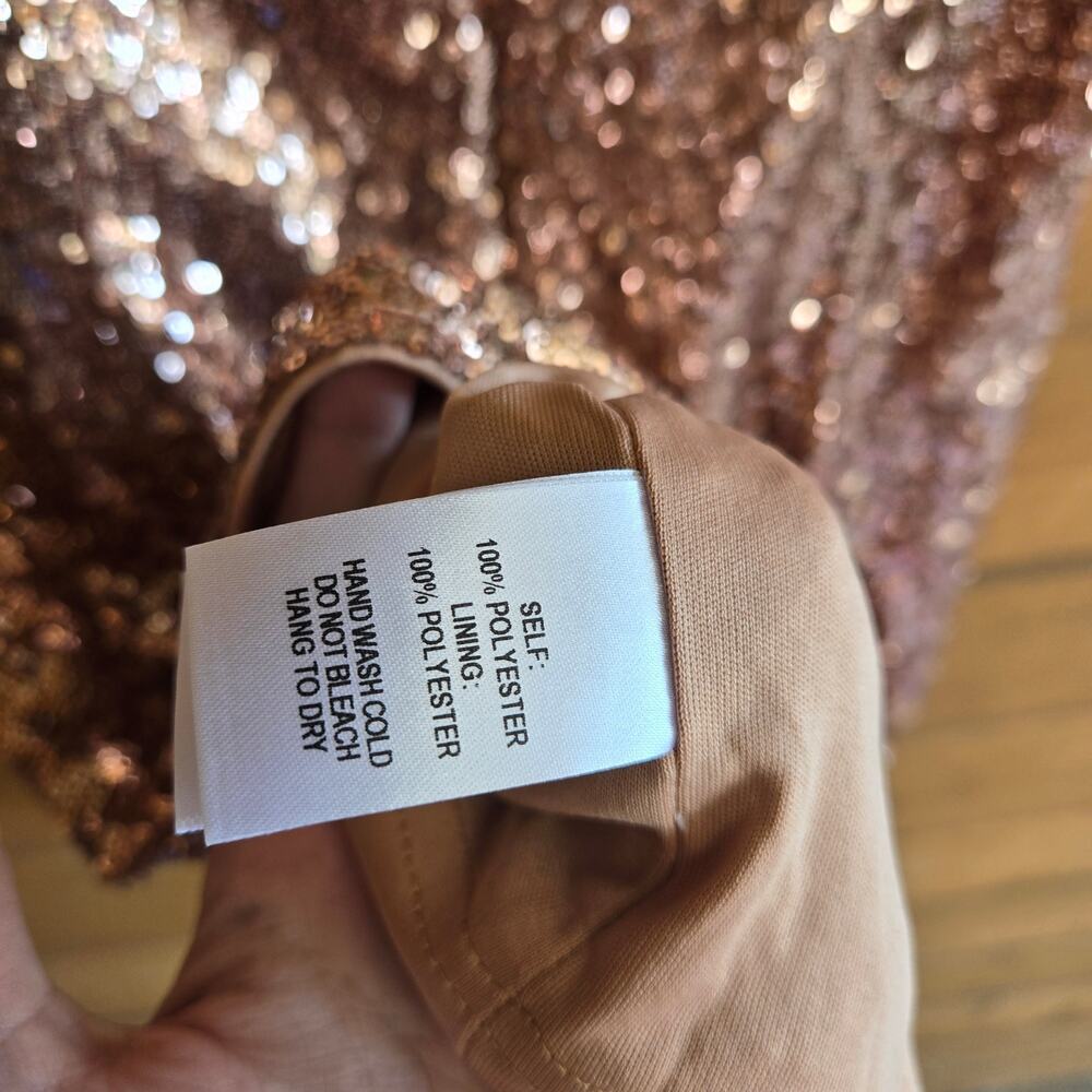Lulu's Bring It Rose Gold Sequin Mini Dress NWT S Bodycon Hoco Coquette Club - Picture 6 of 6
